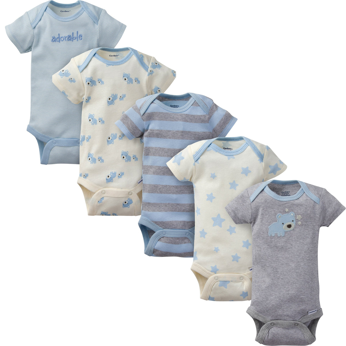 5-Pack Boys Bear Organic Short-Sleeve Onesies Bodysuits
