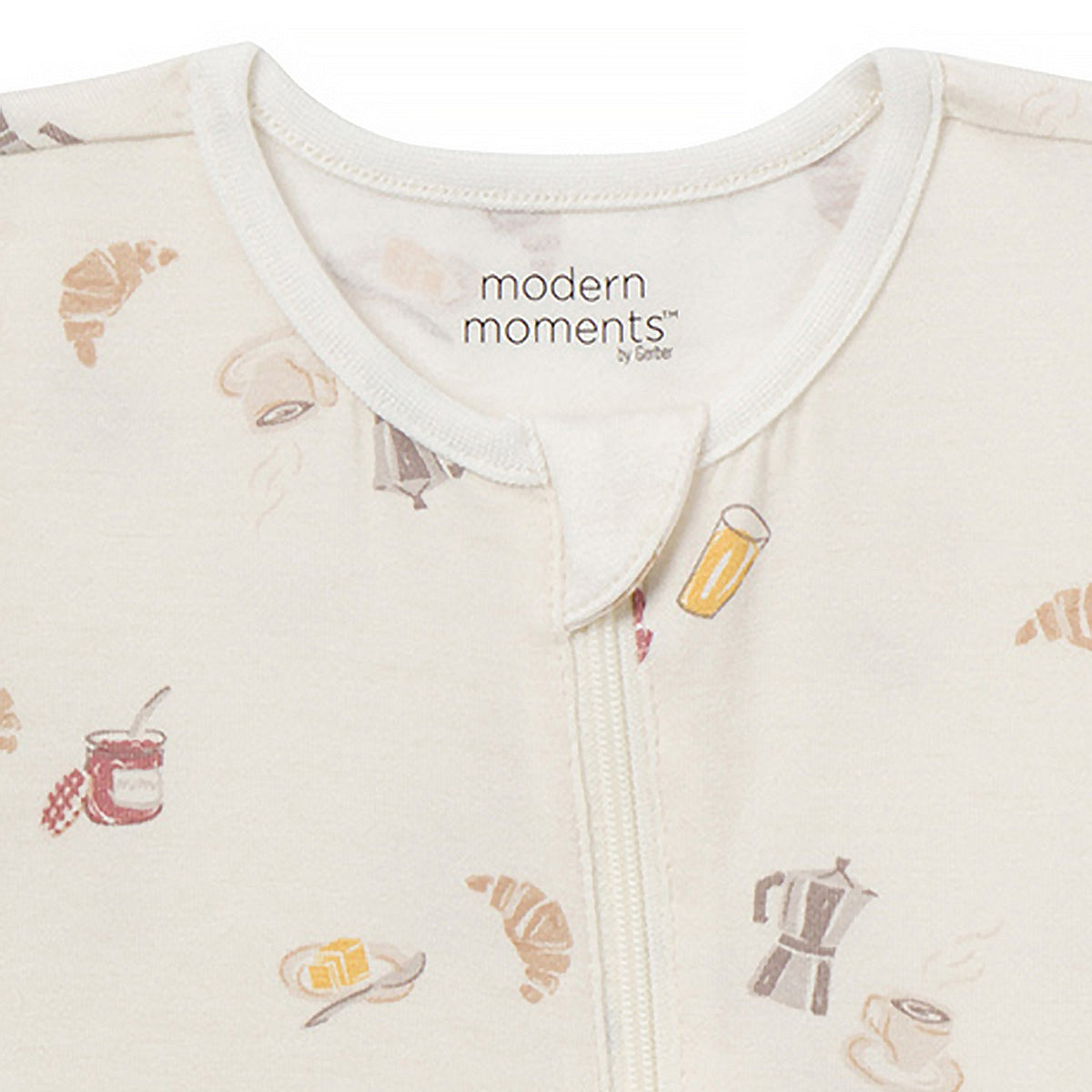 Baby Neutral Ivory French Breakfast Romper, close-up detail 1