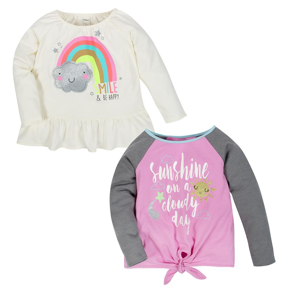2-Pack Girls Sunshine & Rainbow Long Sleeve Tops