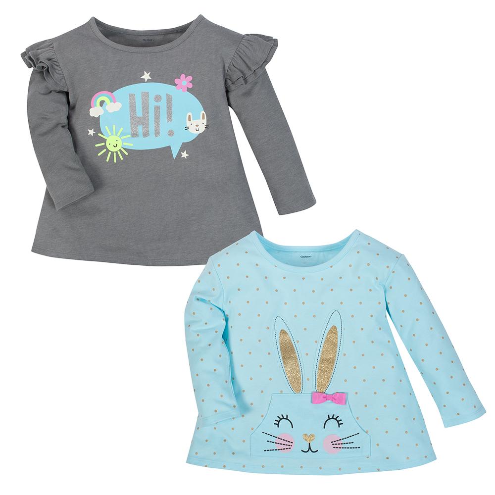 Girl Bunny and Dark Gray Heather Long Sleeve Tops