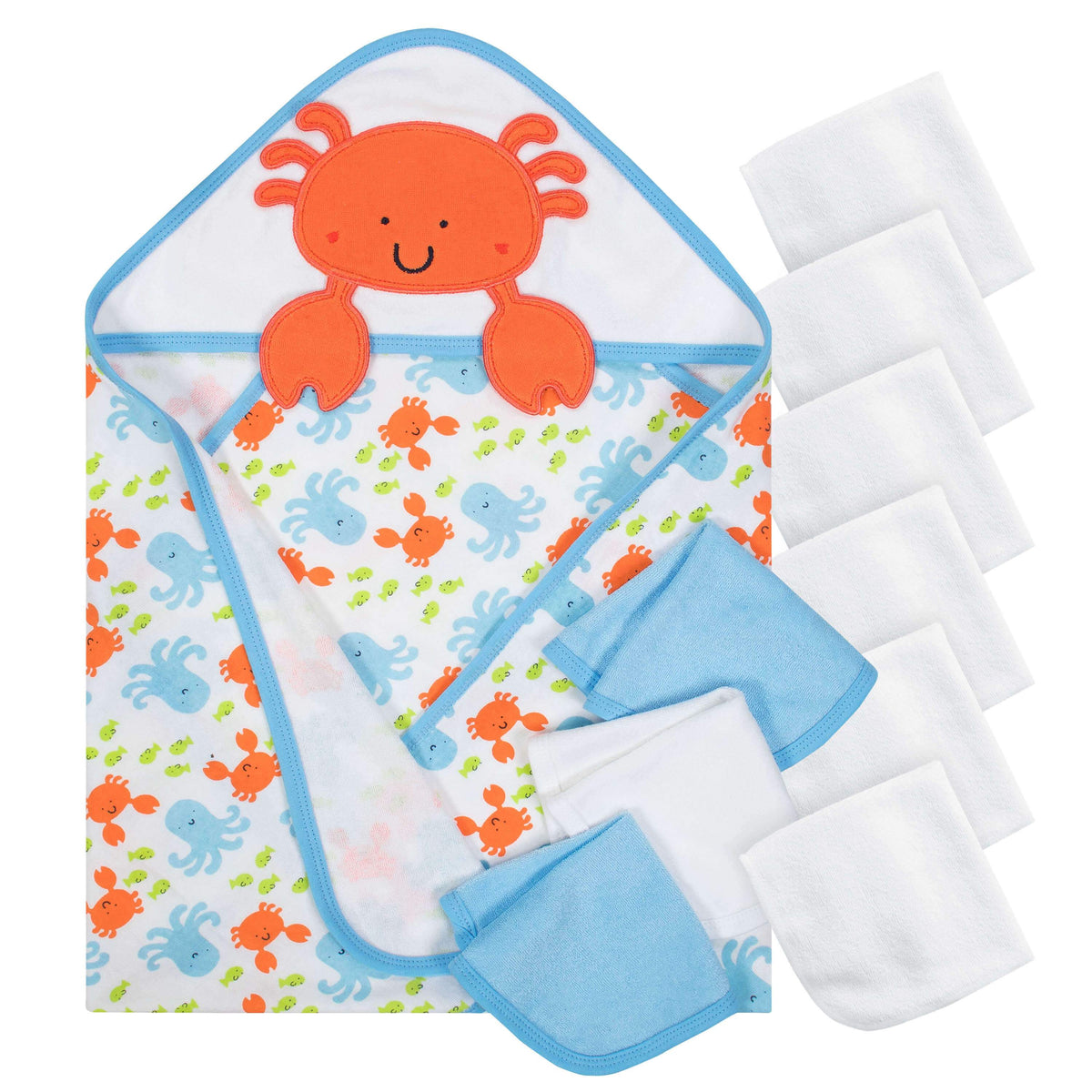 10-Piece Boys Terry Hooded Towel and Washcloth Set - Ocean