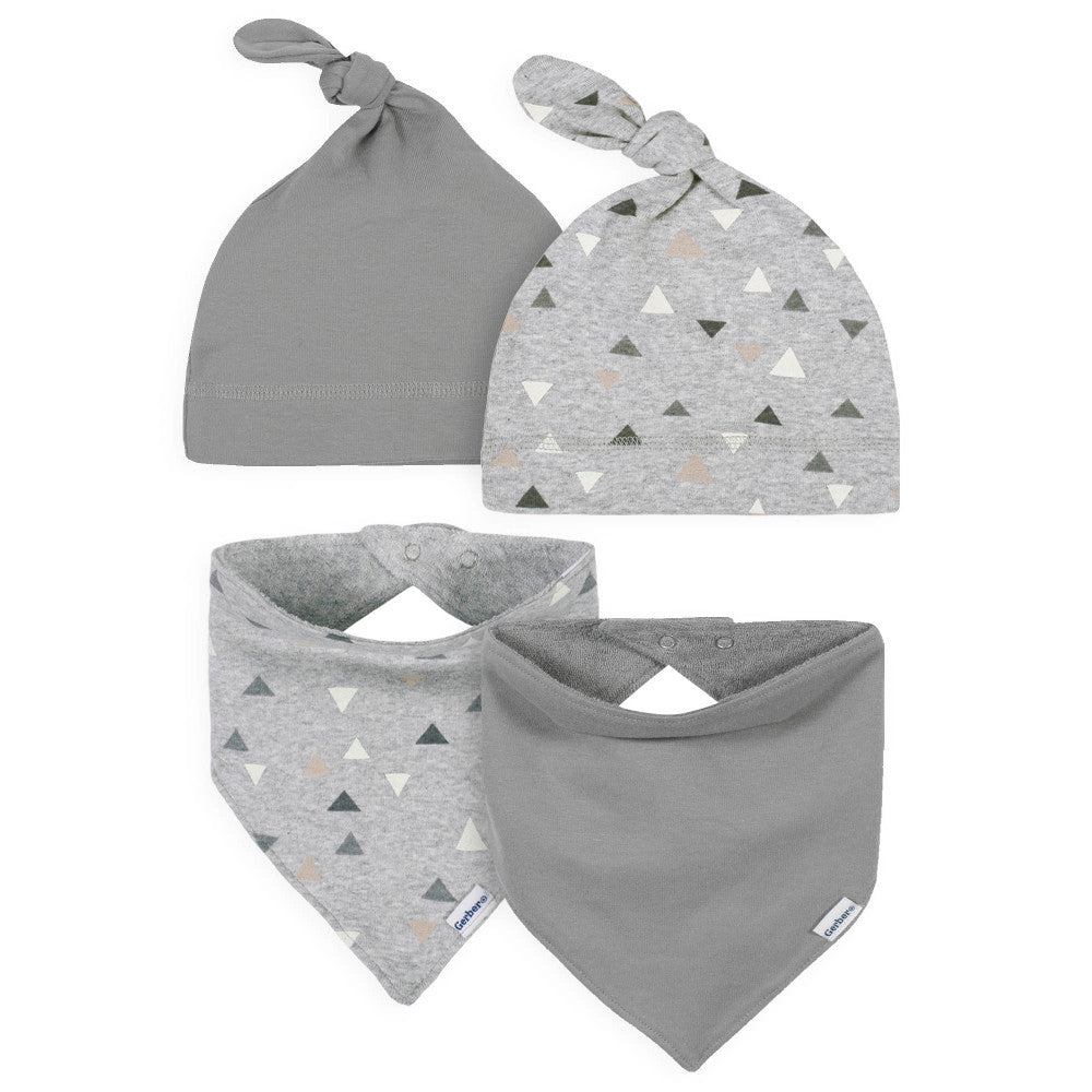 Modern Moments by Gerber 4-Piece Baby Boys Triangle Caps and Bibs Set