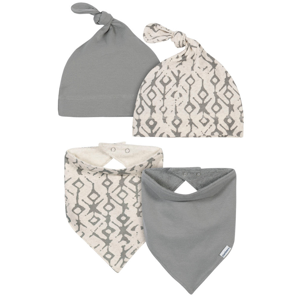 Modern Moments by Gerber 4-Piece Baby Boys Tribal/Grey Caps and Bibs Set