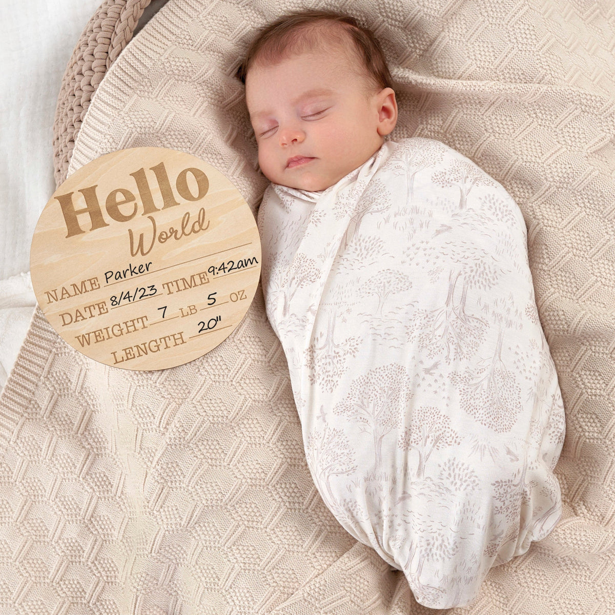 Baby Neutral Brown Wooden Milestone Birth Announcement Board, view 2