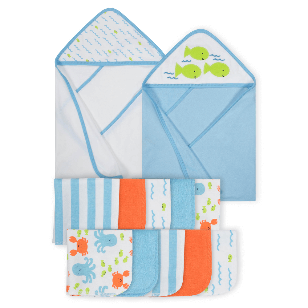 12-Piece Boys Terry Hooded Towel and Washcloth Set - Ocean