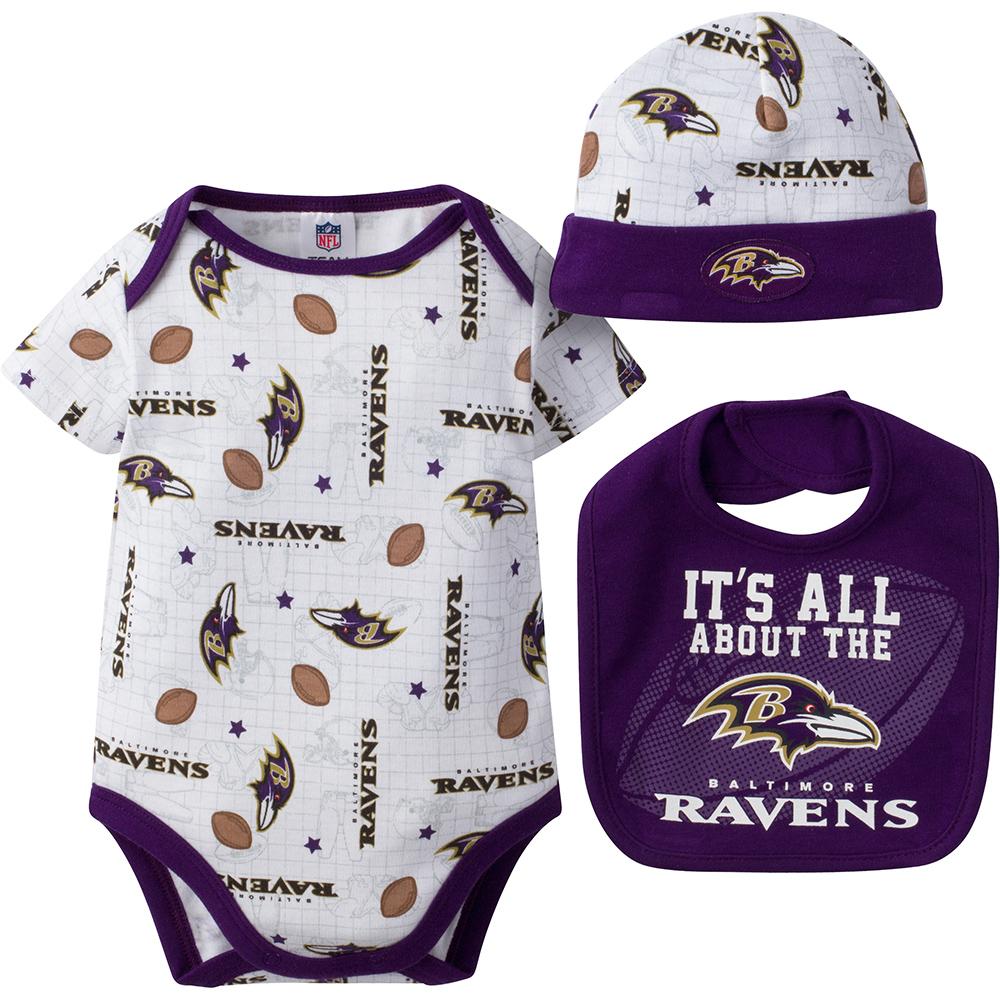 Baltimore Ravens Baby Girl 3-Piece Bodysuit, Bib and Cap Set