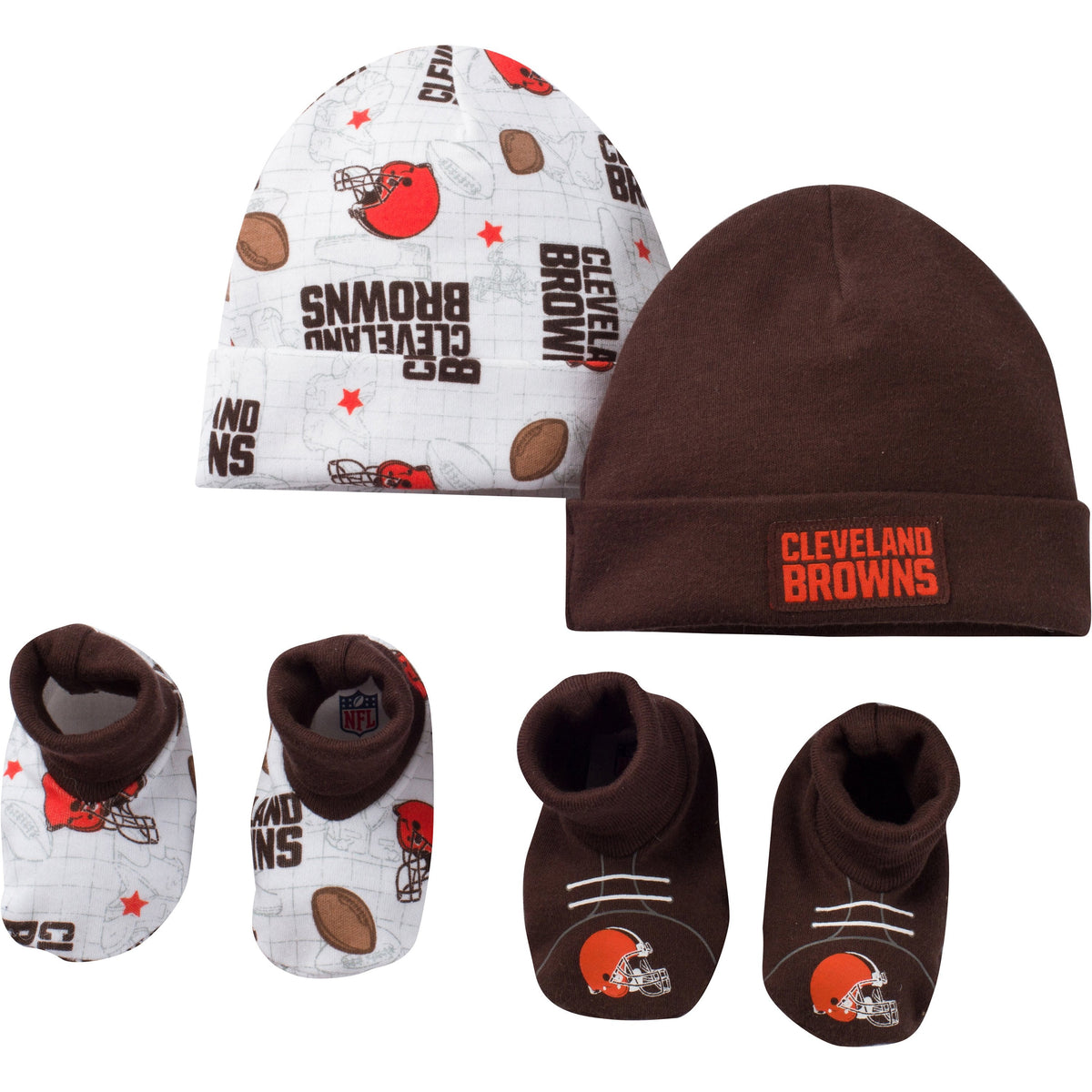 Cleveland Browns Saints Baby 4 Piece Cap and Bootie Set