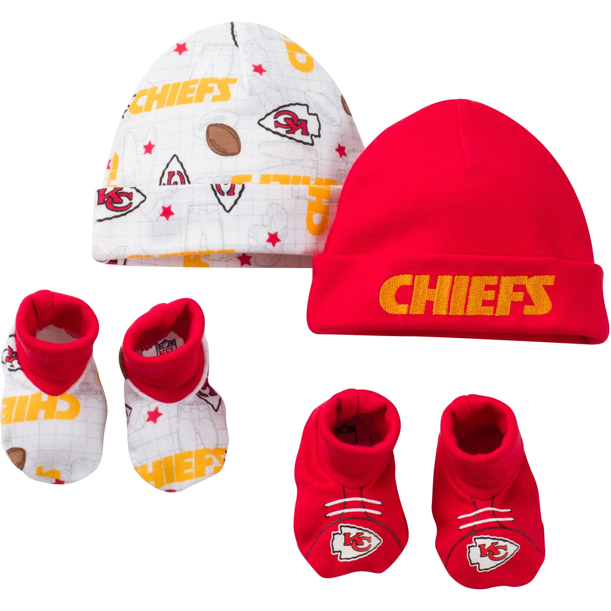 Kansas City Chiefs Saints Baby 4 Piece Cap and Bootie Set
