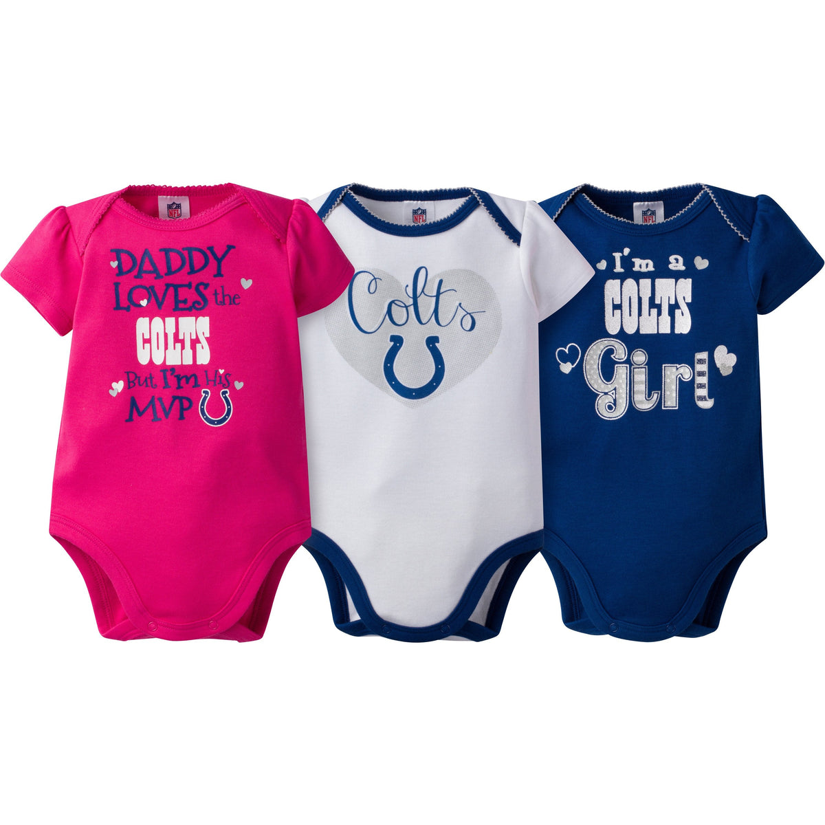 Indianapolis Colts Baby Girls 3PC Short Sleeve Bodysuit