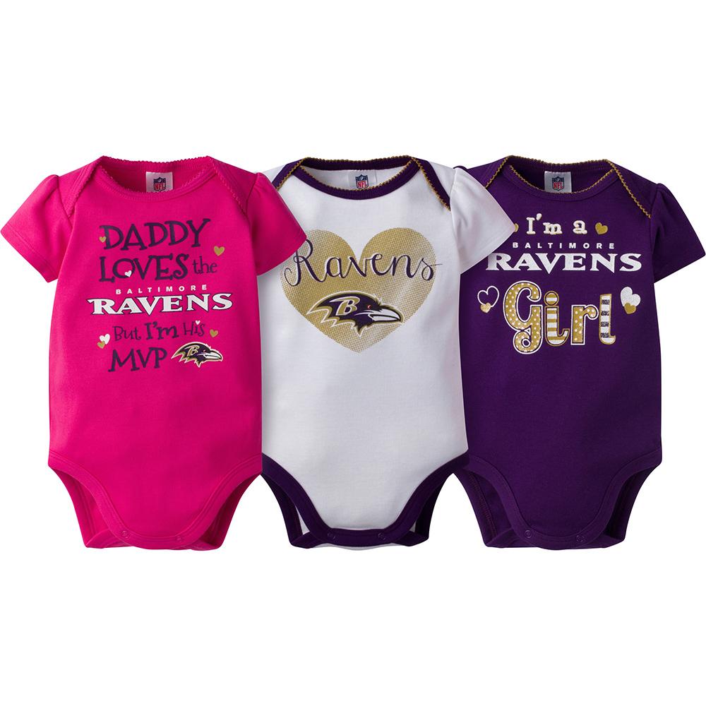 Baltimore Ravens Baby Girls 3-Piece Short Sleeve Bodysuits