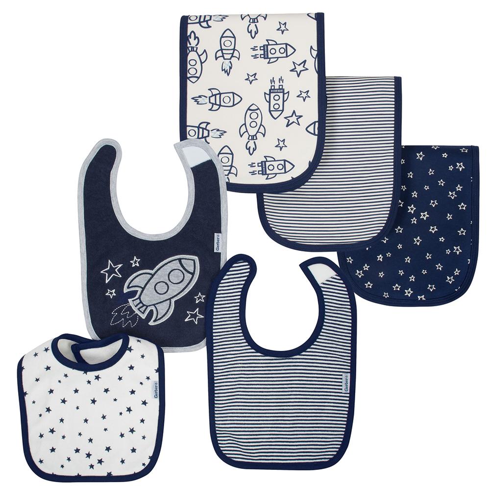 6-Piece Boys Rocket Terry & Organic Cotton Blend Bib & Burp Cloth Set