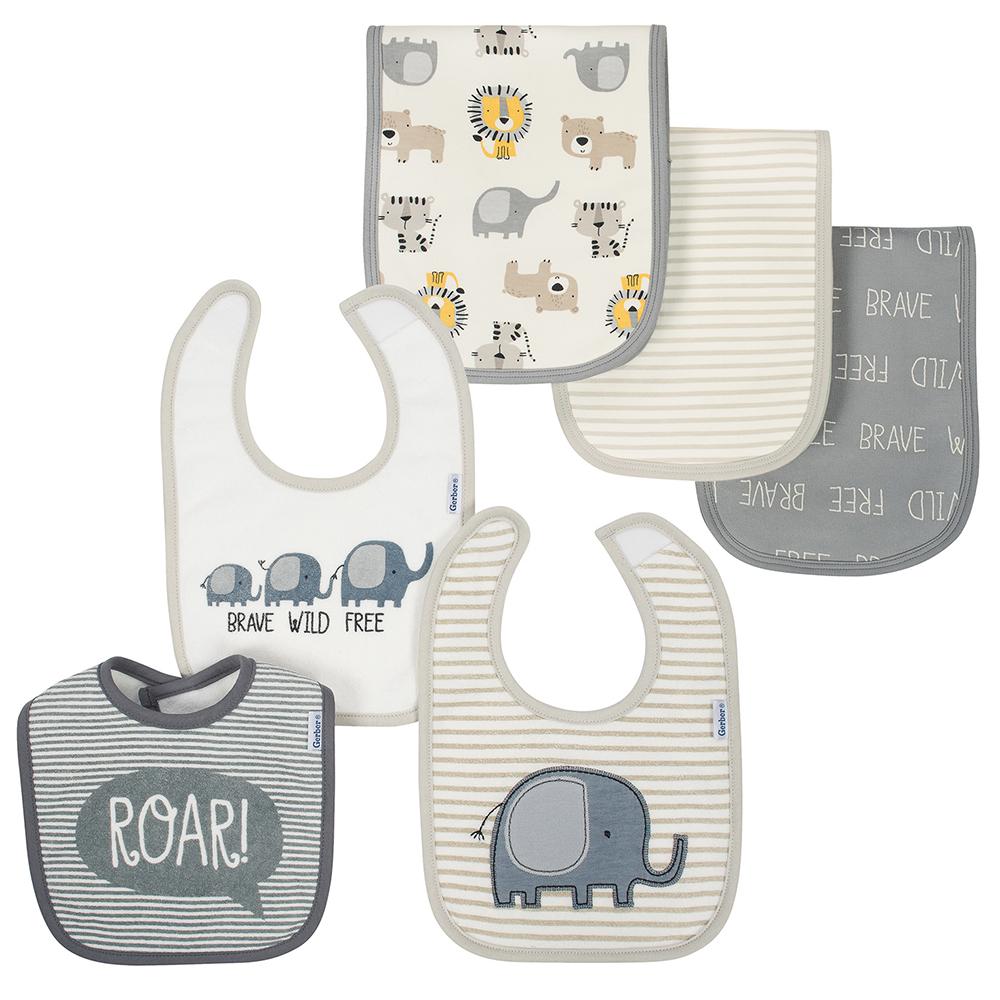 6-Piece Boys Safari Terry & Organic Cotton Blend Bib & Burp Cloth Set