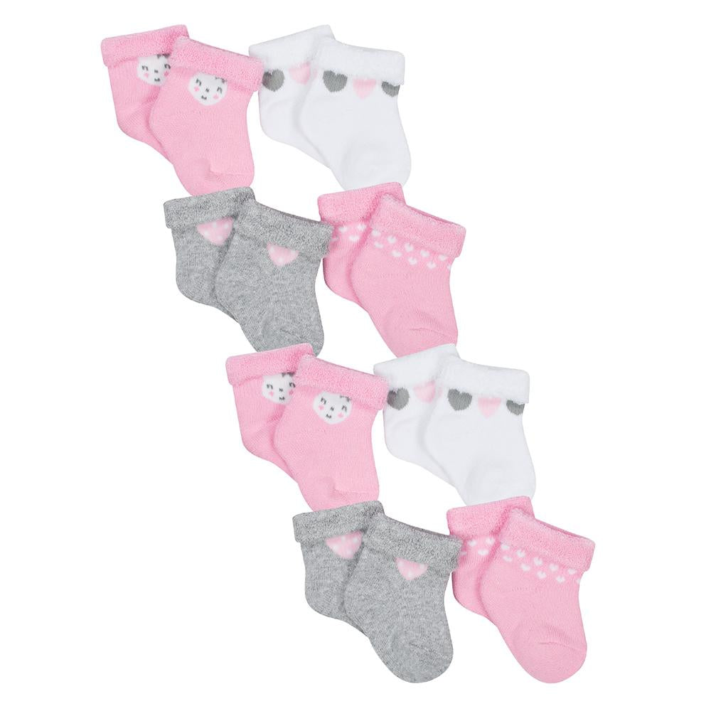 8-Pack Girls Bear Organic Terry Wiggle-Proof Socks