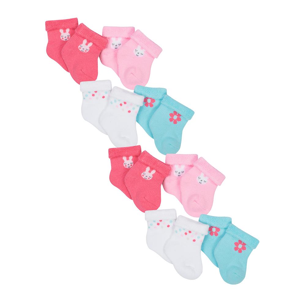 8-Pack Girls Bunny Organic Terry Wiggle-Proof Socks
