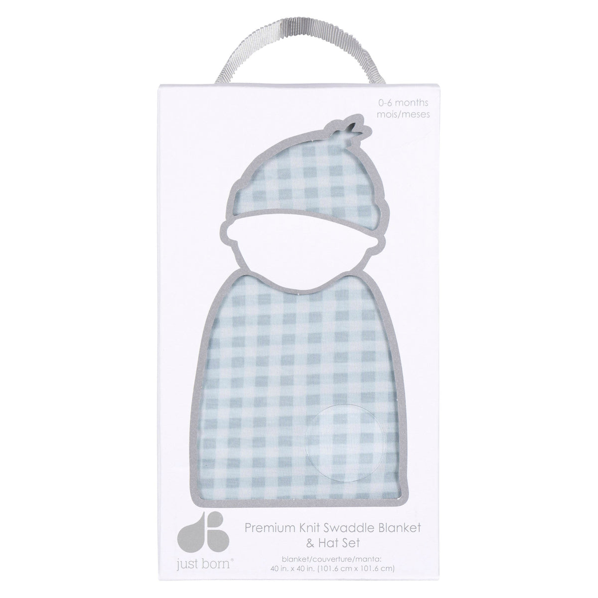 2-Piece Baby Boys Blue Plaid Swaddle Blanket & Hat Set, view 5