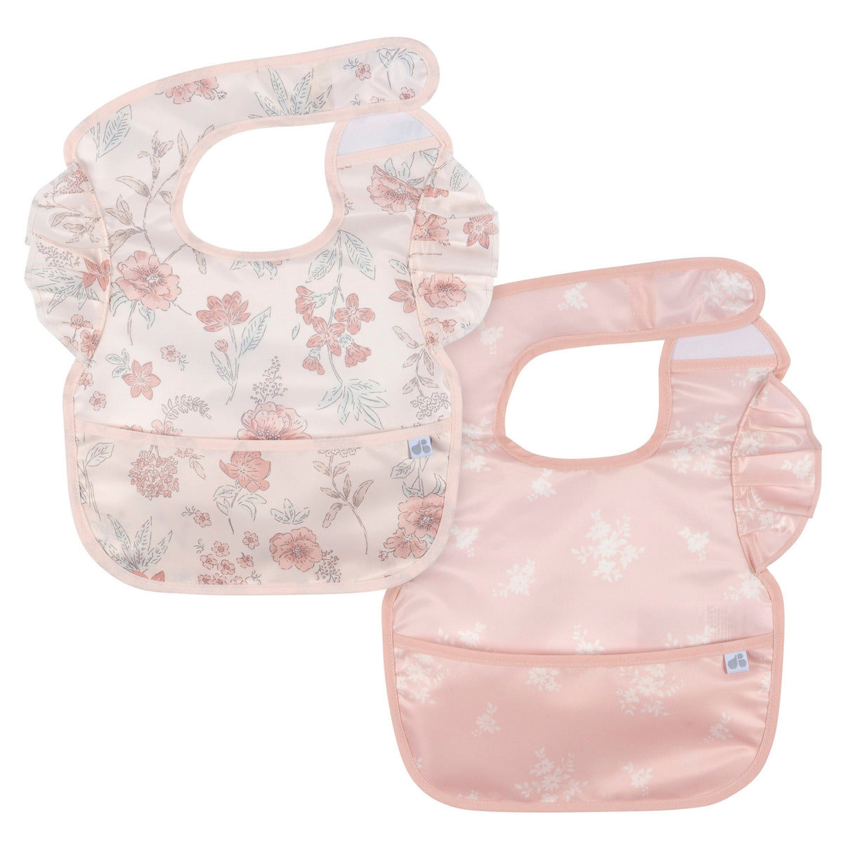 2-Pack Baby Girls Pink Wipeable Bibs