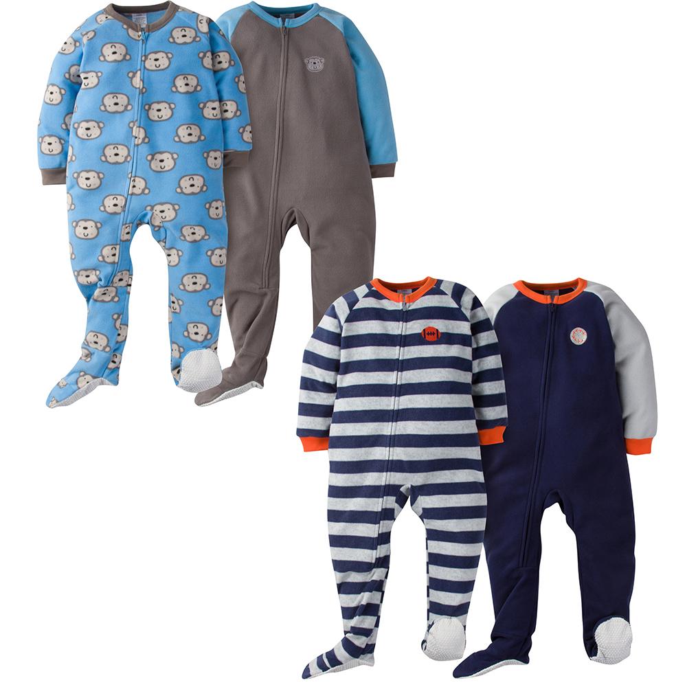 4-Pack Toddler Boy Monkey & Sports Blanket Sleepers