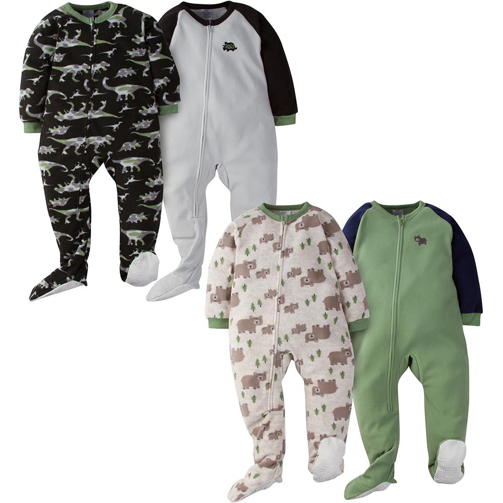 4-Pack Toddler Boy Dino Camo & Wild Bear Blanket Sleepers