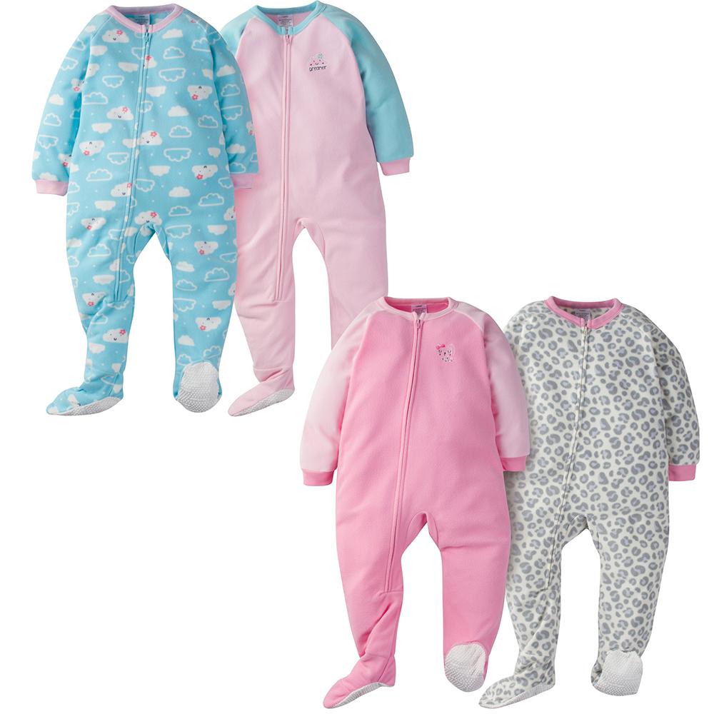 4-Pack Toddler Girl Clouds & Leopard Blanket Sleepers