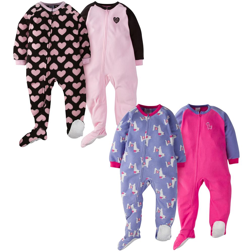 4-Pack Toddler Girl Hearts & Llama Blanket Sleepers