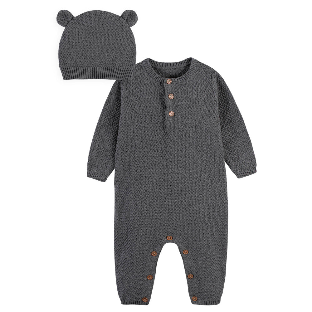 Modern Moments by Gerber 2-Piece Baby Boys Charcoal Sweater Knit Coverall & Hat Bundle
