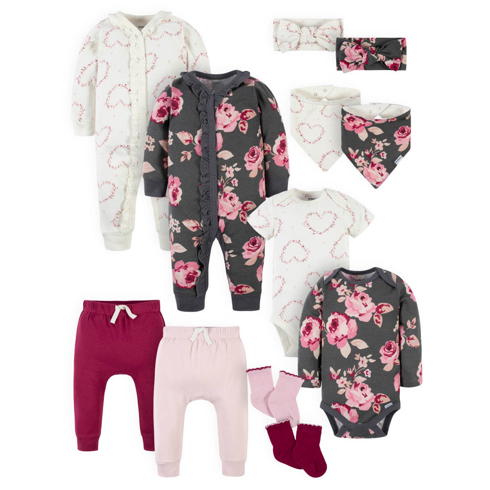 Modern Moments by Gerber 12-Piece Baby Girls Floral & Hearts Playwear Bundle