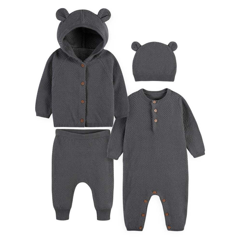 Modern Moments by Gerber 4-Piece Baby Boys Charcoal Sweater Knit Bundle