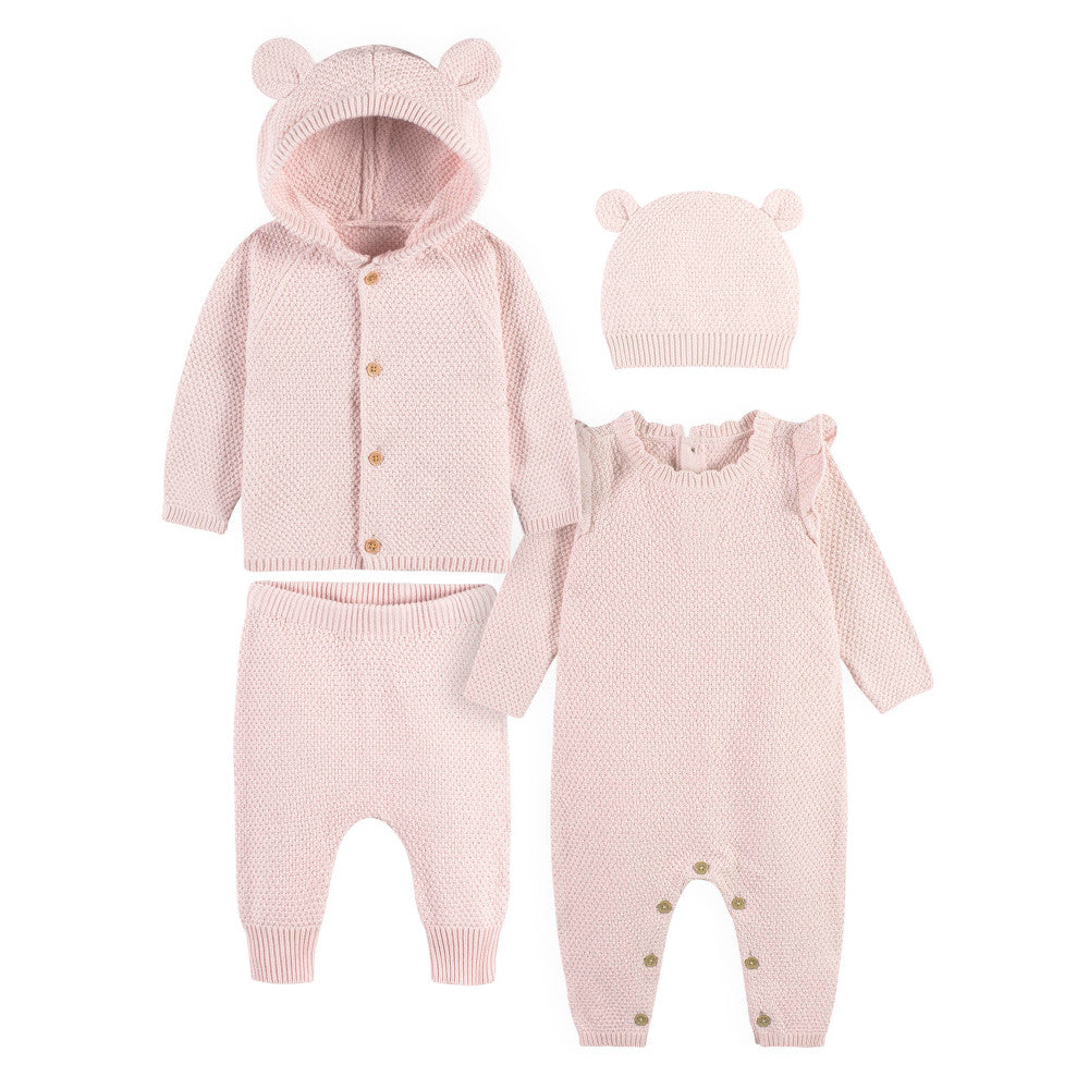 Modern Moments by Gerber 4-Piece Baby Girls Pink Sweater Knit Bundle