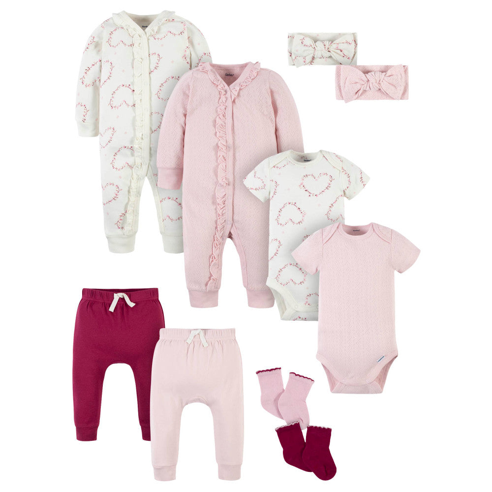 Modern Moments by Gerber 10-Piece Baby Girls Hearts & Pink Playwear Bundle