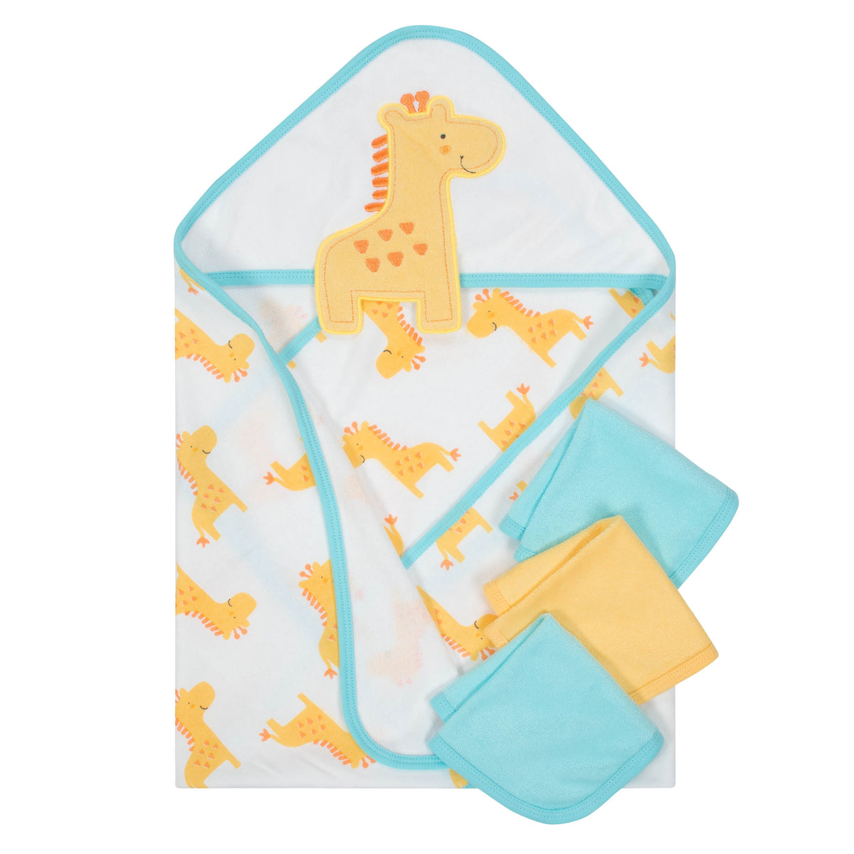 4-Piece Baby Boys' Giraffe Terry Hooded Bath Wrap & Washcloths Set