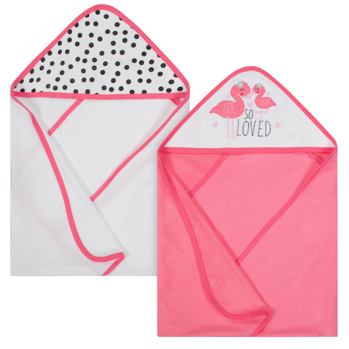 2-Pack Baby Girls' Flamingo Terry Hooded Bath Towels