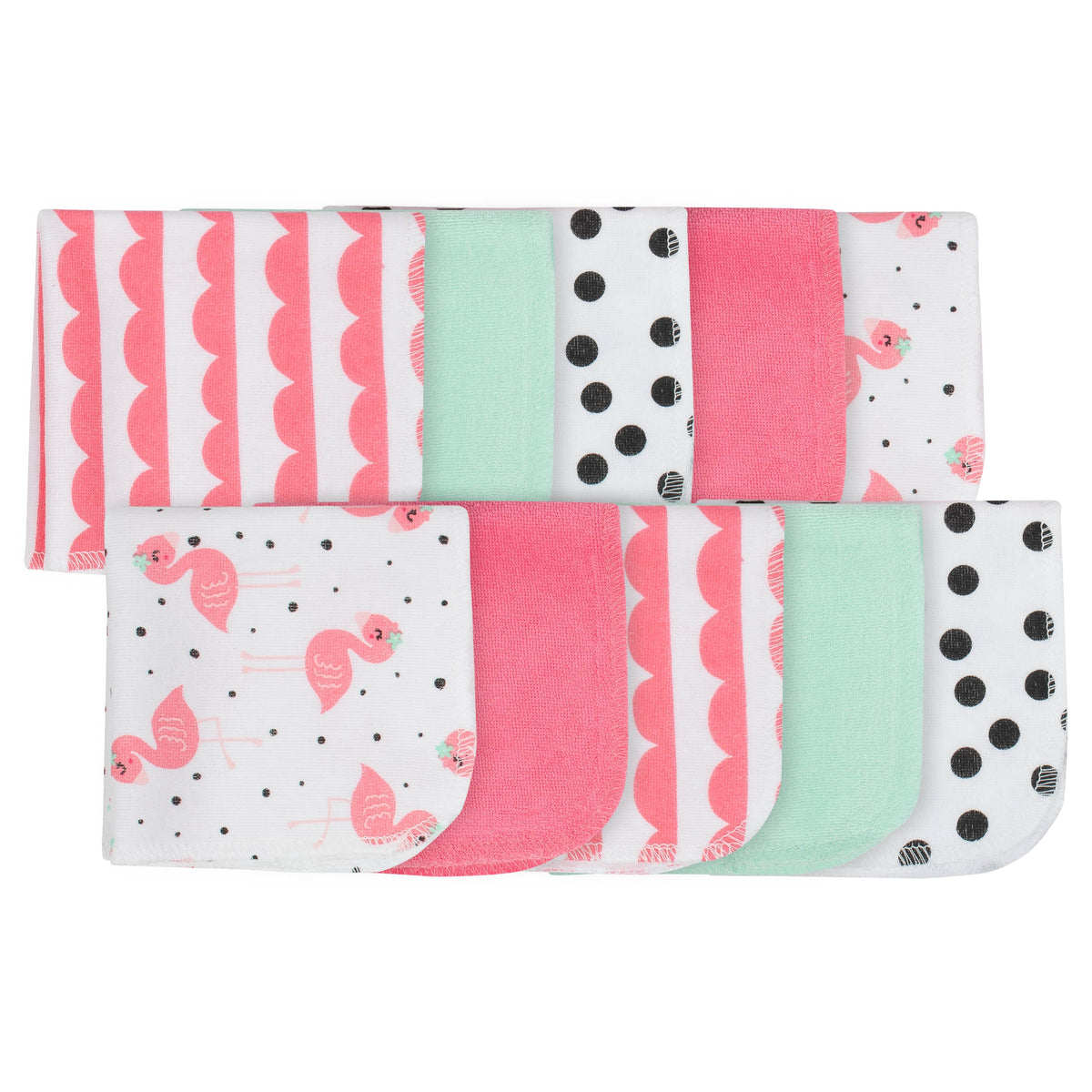 10-Pack Baby Girls' Flamingo Terry Washcloths