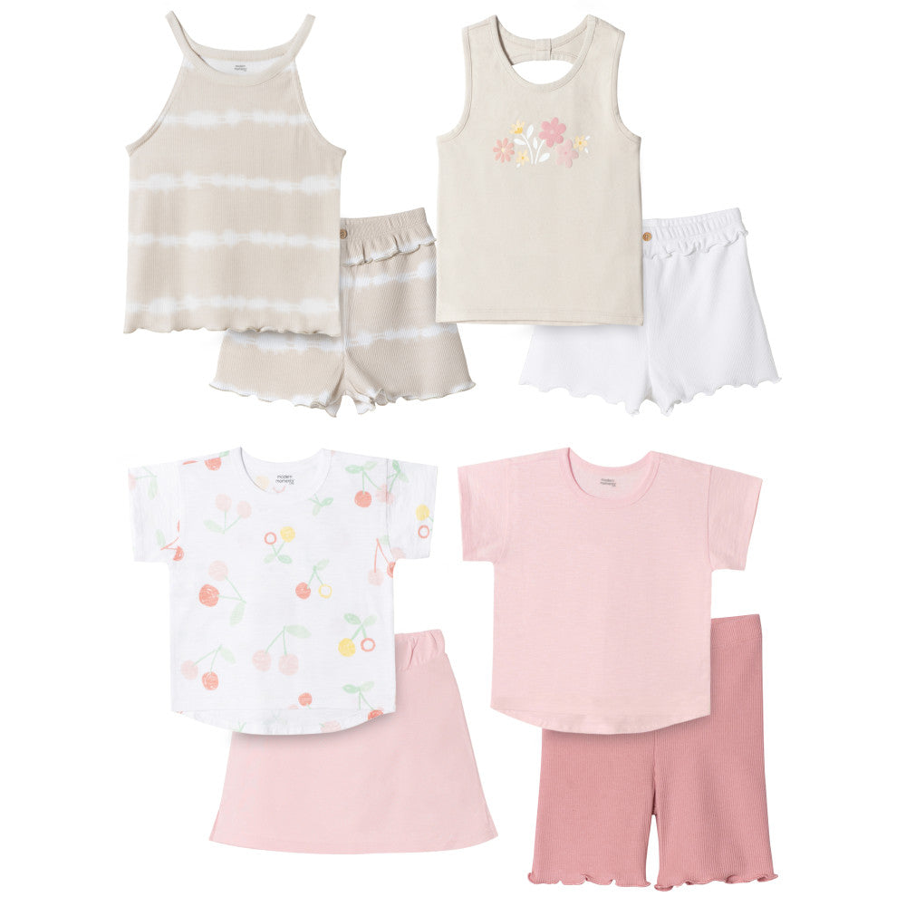 8-Piece Baby & Toddler Girls Cherries Tanks, Short Sleeve Tops, Skort & Shorts Set