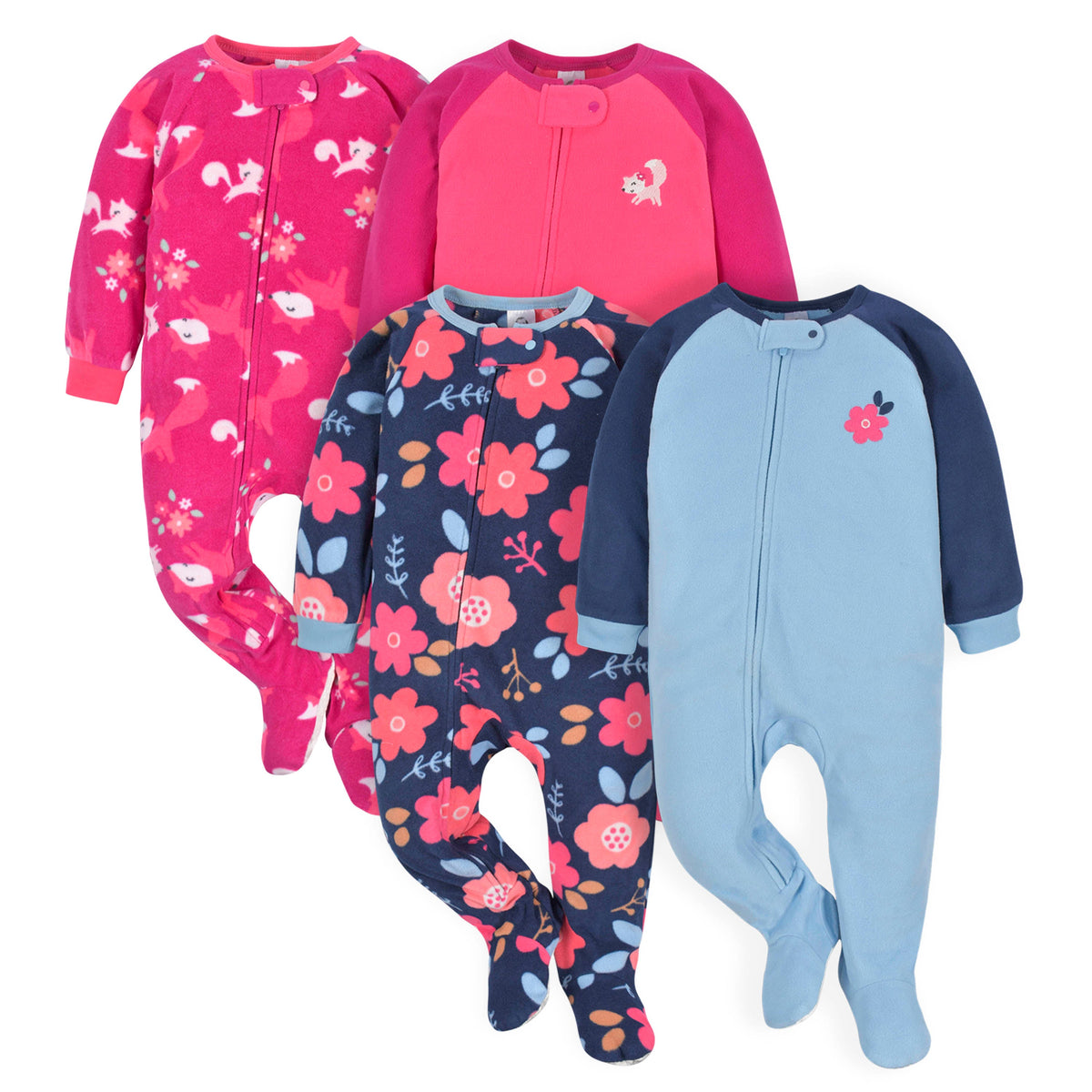 4-Pack Baby & Toddler Girls Fox & Floral Fleece Pajamas, view 1
