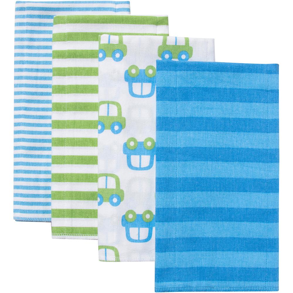 4-Pack Boys Cars Flannel Burp Cloths