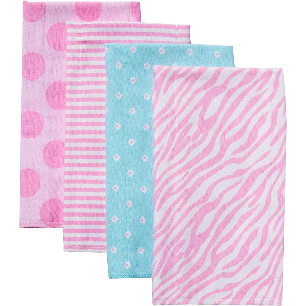 4-Pack Girls Pink Print Flannel Burp Cloths