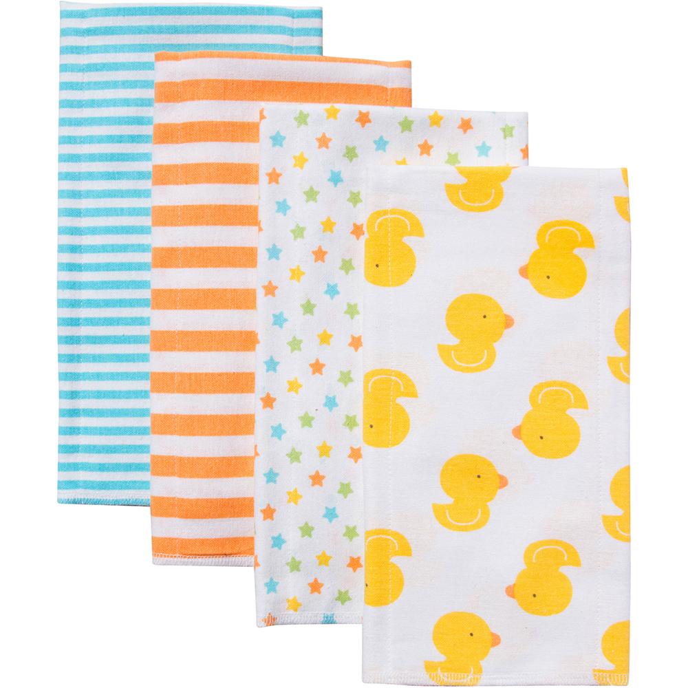 4-Pack Neutral Yellow Duck Flannel Burp Cloths