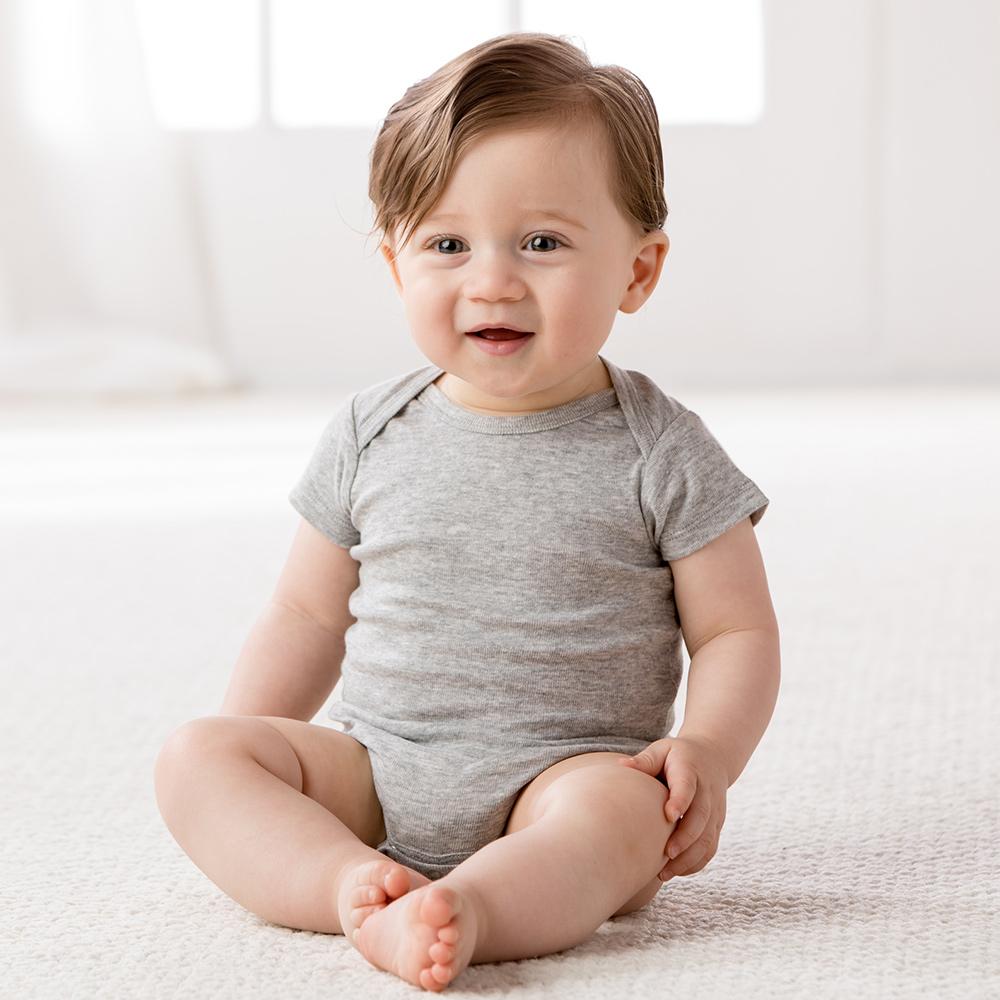 5-Pack Solid Grey Short Sleeve Onesies Bodysuits, view 2