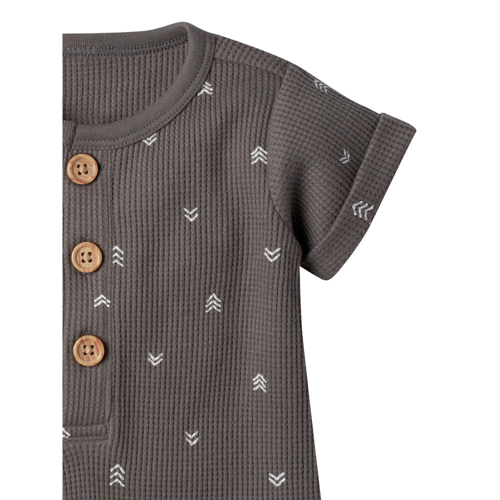 Modern Moments by Gerber 2-Pack Baby Boys Charcoal/Olive Romper, close-up detail 2