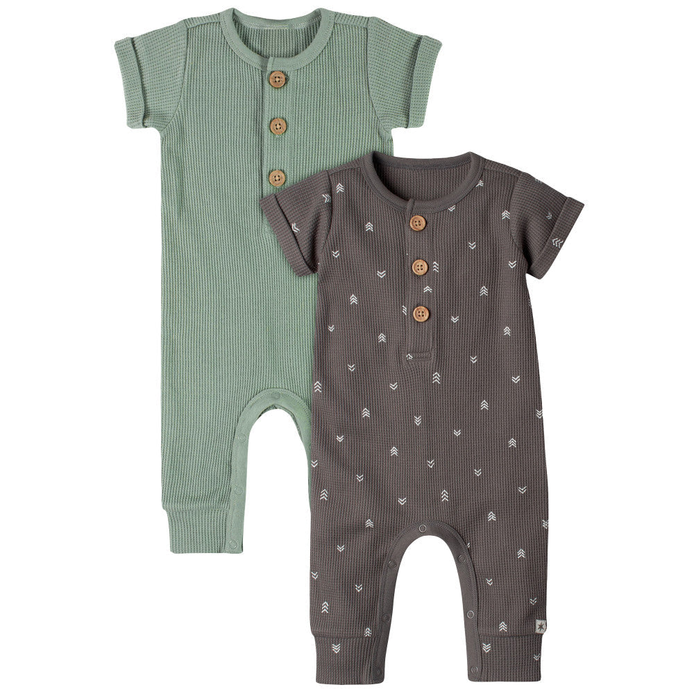 Modern Moments by Gerber 2-Pack Baby Boys Charcoal/Olive Romper