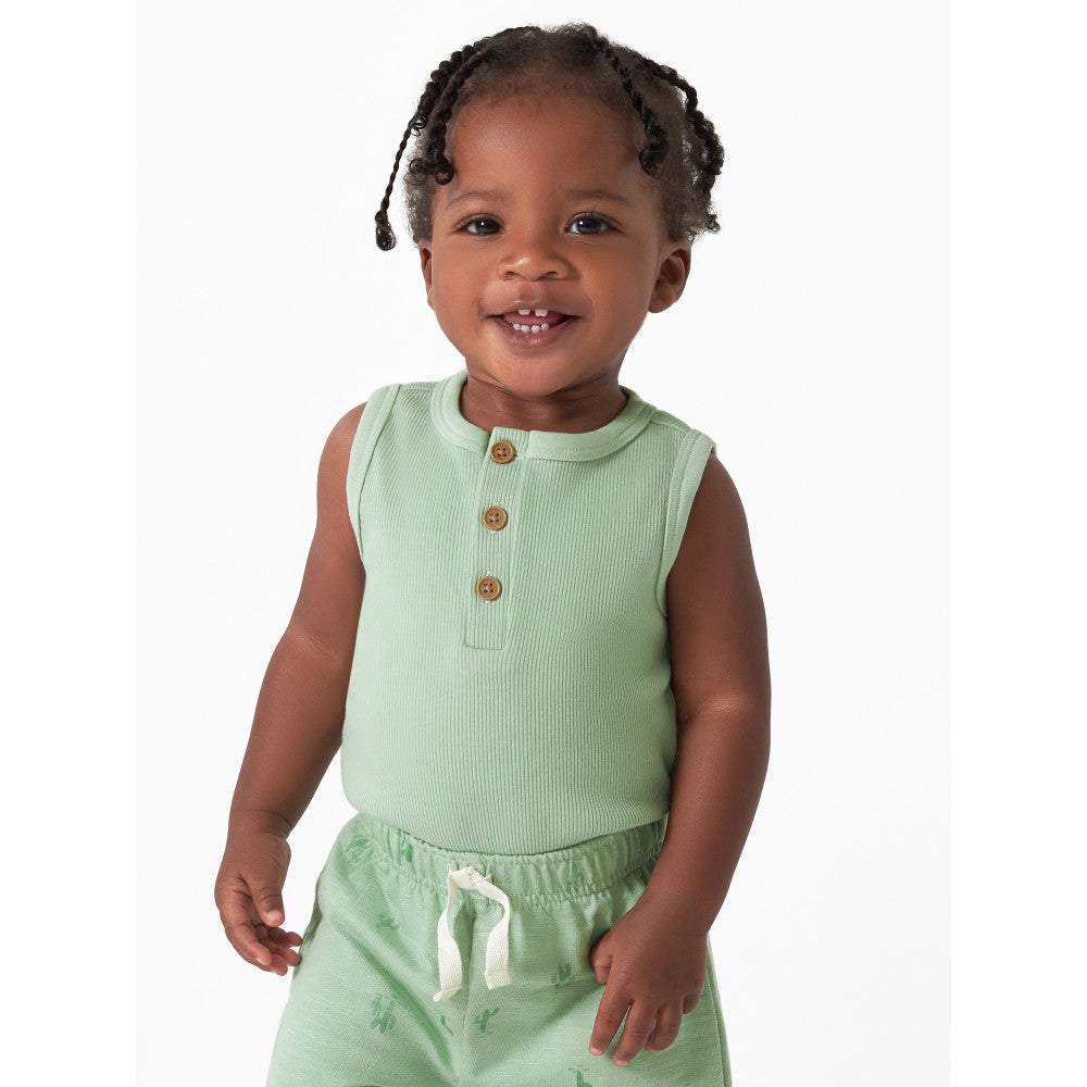 Modern Moments by Gerber 4-Piece Baby Boys Green Onesies Bodysuits and Shorts Set, lifestyle photo 2