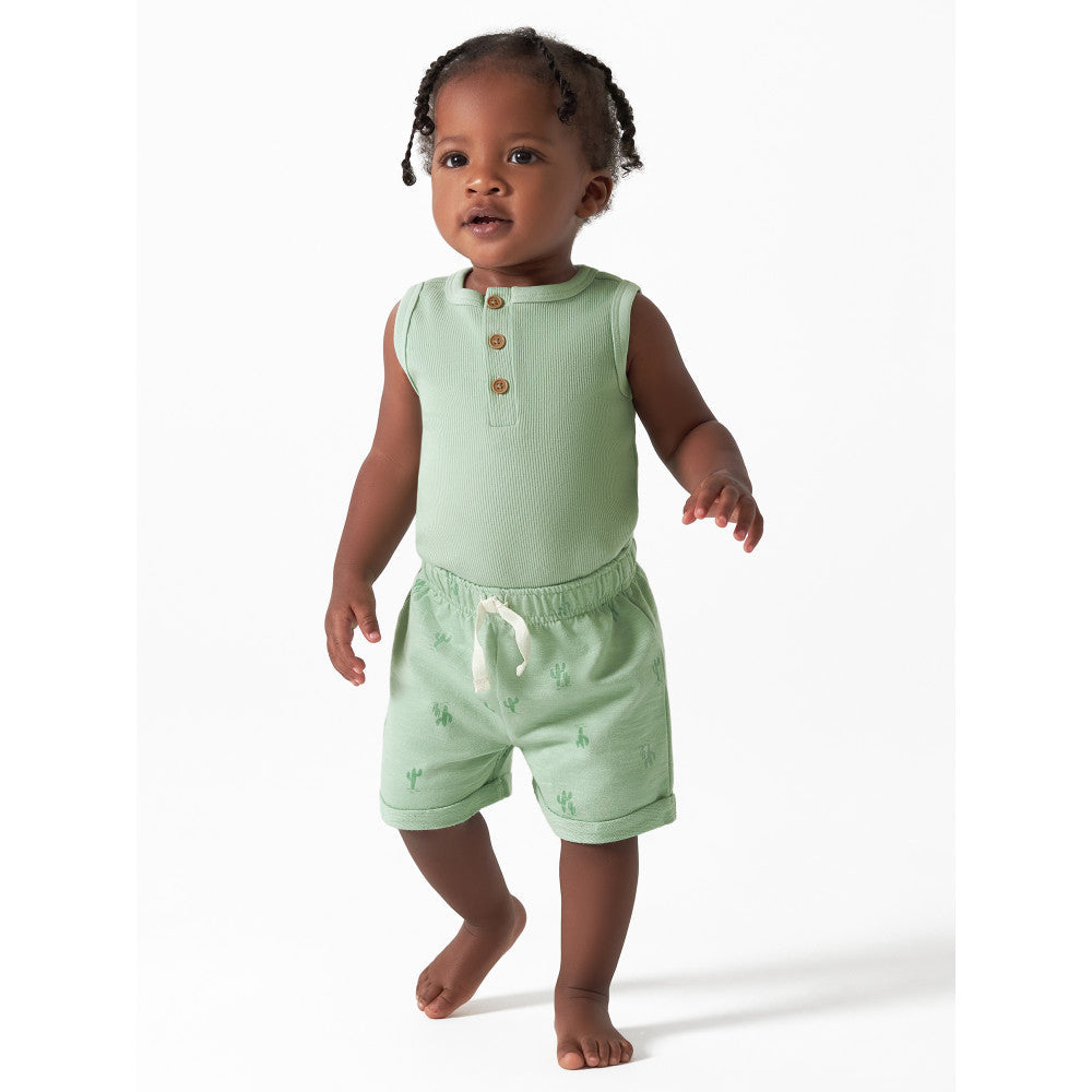 Modern Moments by Gerber 4-Piece Baby Boys Green Onesies Bodysuits and Shorts Set, lifestyle photo 3