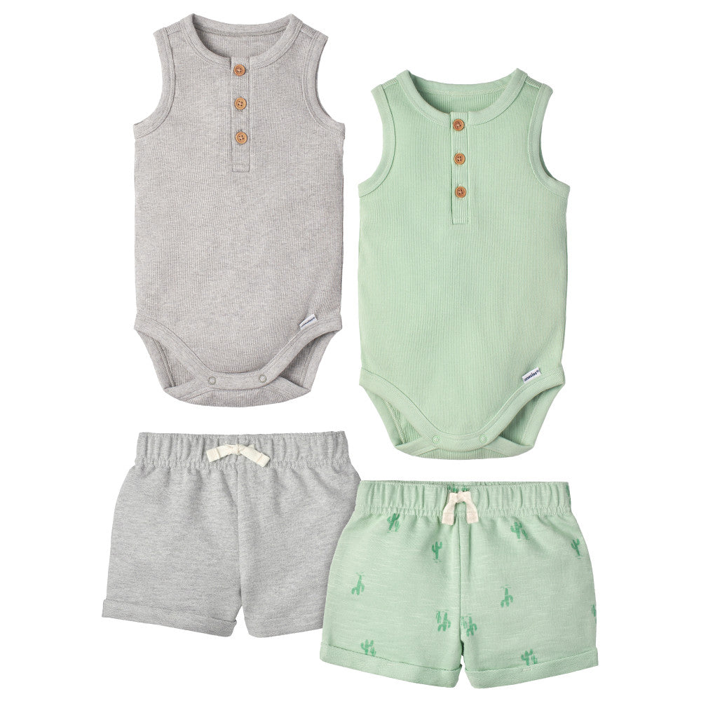 Modern Moments by Gerber 4-Piece Baby Boys Green Onesies Bodysuits and Shorts Set