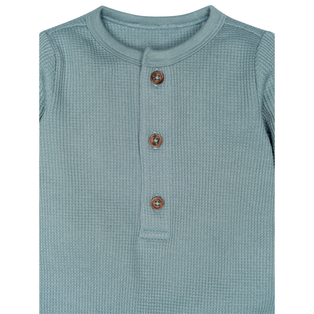 Modern Moments by Gerber 2-Pack Baby Neutral Blue Romper, close-up detail 2