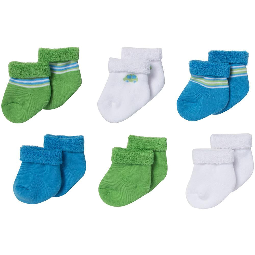 6-Pack Boys Blue & Green Terry Socks