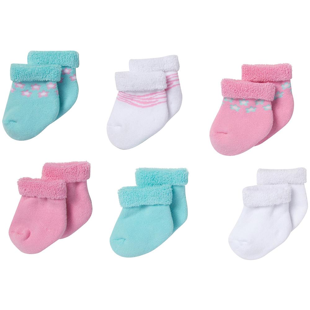 6-Pack Girls Pink Floral Terry Socks