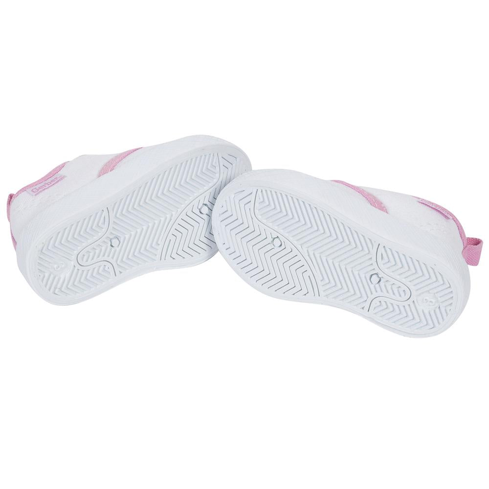 Baby Girls’ Canvas Lace Up with Rubber Sole, White and Light Pink, view 3