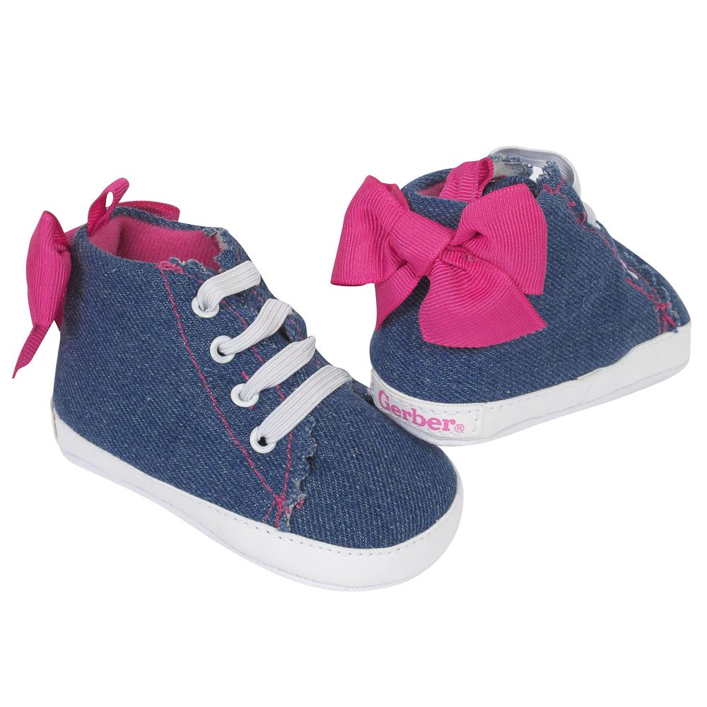 Baby Girls' Chambray High Top Sneaker, Hot Pink Bow, view 2