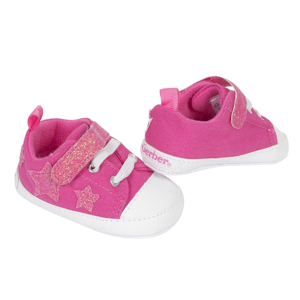 Baby Girls' Hot Pink Low Top Sneaker, Star Applique, view 2