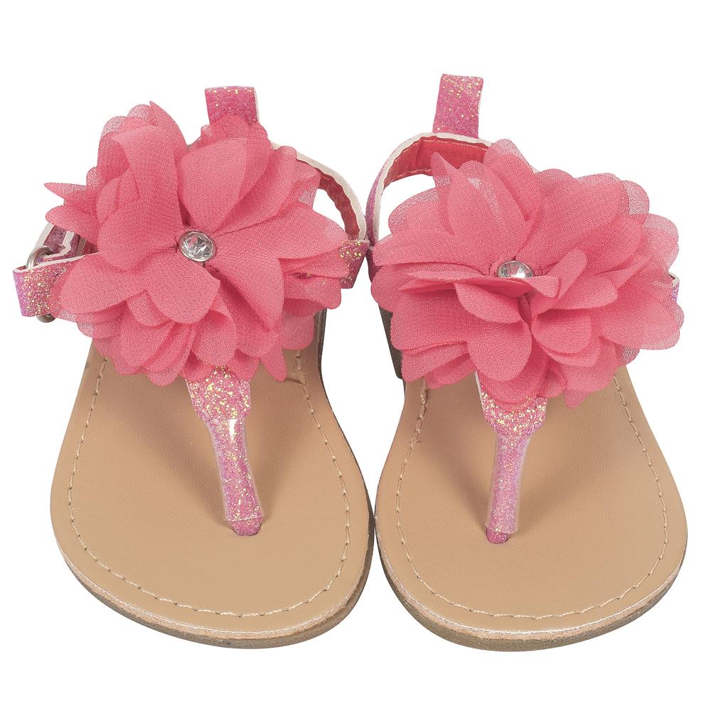 Baby Girls’ Hard-sole Sandal, Coral Glitter and Flower